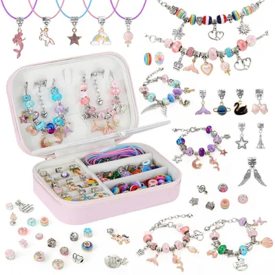 Immagine prodotto di Kit per creare braccialetti per bambine, set per realizzare gioielli con scatola inclusa, 120 pezzi, colorato