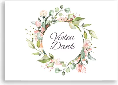 Produktbild von Friendly Fox Dankeskarten Blumenkranz, 12 Dankeschön Karten mit Blumenkranz Motiv, Klappkarte blanko mit Kraftpapier Umschlag, DIN A6 Karten Danke sagen