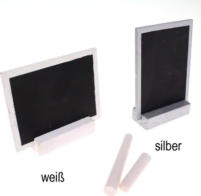 Produktbild von 10 Tischkarten Platzkarten Tafel 9x7cm m Fuß weiß o silber Hochzeit Taufe Kommunion, Farbe:weiß
