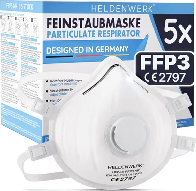 Zdjęcie produktu dla Maska FFP3 z zaworem, 5 szt., maska przeciwpyłowa, regulowany pasek na głowę, do codziennego użytku