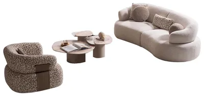 Produktbild von Modernes Wohnzimmer Polster-Set Designer 3-Sitzer Sessel Holztisch