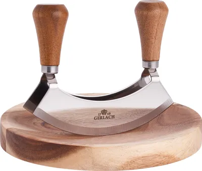 Produktbild von GERLACH Wiegemesser Kräutermesser EDELSTAHL Kräuterschneider mit Brett