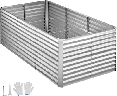 Produktbild von SucceBuy Hochbeet aus Metall 2400x1200x860 mm, rechteckiges Gartenbeet für den Außenbereich, Pflanzkasten-Set mit Handschuhen, bodenloses Gemüse- und Blumenbeet, ideal für Blumen und Gemüse, Silber