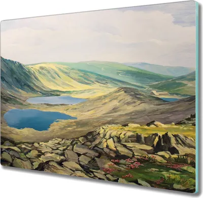 Produktbild von Coloray Schneidebrett Herdabdeckplatte 60x52 cm Kochplattenabdeckung Küchenbrett Hackbrett - See Landschaft Berge