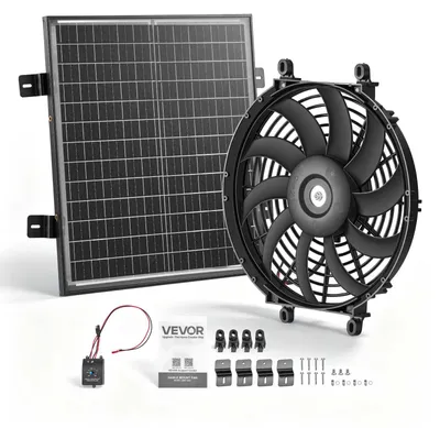 Obrázek produktu pro VEVOR Ventilátor pro střechu, 30,5 cm, solární, 2208,7 m³/h, černý, 3 v 1: ventilace, chlazení a odvlhčování pro půdu, skleník a dílnu, pouzdro z PP, s termostatem a 50W solárním panelem