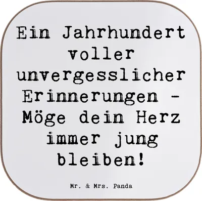 Produktbild von Mr. & Mrs. Panda Tassen Untersetzer Spruch 100. Geburtstag Erinnerungen - Weiß - Geschenk, Lebensweisheit, Tischuntersetzer, Liebevoll, Coaster, für Gläser, Alles gut zum