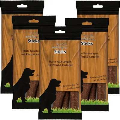 Produktbild von 5 x 200 g Schecker Hundesnack - Harte Kaustangen - Pferd & Kartoffel