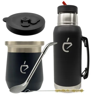 Immagine prodotto di Set yerba mate MateGo Un Mate Termolid DualFlow PRO Obsidian Black – tazza 230 ml, borraccia 1 L e bombilla