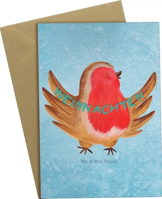 Produktbild von Mr. & Mrs. Panda Grußkarte Rotkehlchen Weihnachten - Eisblau - Geschenk, Weihnachtsgruß, babykarte, Frohe, weihnachtskarten, einladungskarten, Winter, Vogel, Heiligabend