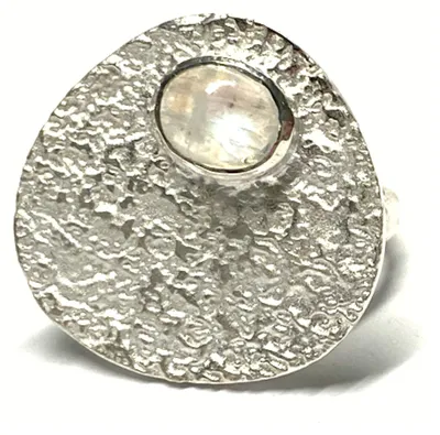 Produktbild von Ring 925/- Silber Mondstein Cabochon oval Regenbogenmondstein matt strukturiert  #65
