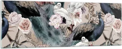 Produktbild von Bilder auf glas - Einteilig - Pfauen Squab Flamingos - 90x30cm - Glasbilder - Wandbilder - Bilder - zum Aufhängen bereit - Wanddekoration aus Glas - Glas Bilder - Wandbild auf Glas - GAB90x30-4890