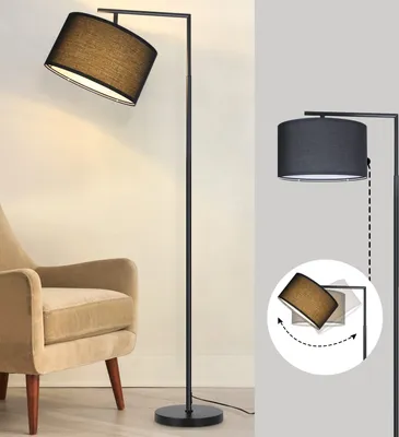 Obrázek produktu pro ZMH Stojací lampa Obývací pokoj Černá stojací lampa: Stojací lampa Látkový design Moderní Deco čtecí lampa Zásuvka E27 Max. 40W Stojací lampa s nožním spínačem Postelová lampa 166cm bez žárovky