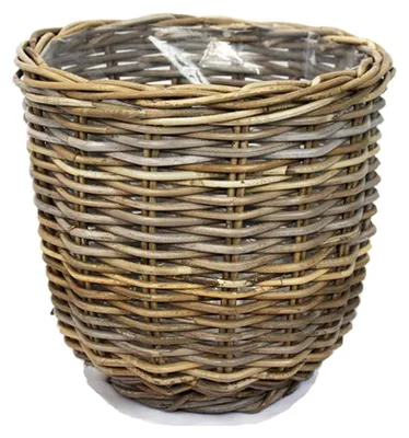 Produktbild von VAN DER LEEDEN Rattan Übertopf Grau konisch mit Folienauskleidung Ø 36 cm