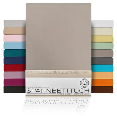 Produktbild von Spannbetttuch Bettlaken aus gekämmter Baumwolle Premium Jersey 160g/m²,90x200cm,Stein, Matratzenart:Boxspringbett