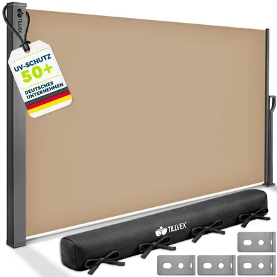 Produktbild von Seitenmarkise Seitenrollo Sichtschutz - 180 x 400 cm - Polyester - Edelstahl - Ausziehbar - Für Balkon, Garten und Terrasse