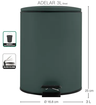 Immagine prodotto di Cestino per cosmetici Spirella da 3 litri in acciaio inox con chiusura ammortizzata e cestino interno "Adelar" Cestino per bagno Cestino per rifiuti con chiusura ammortizzata Verde scuro