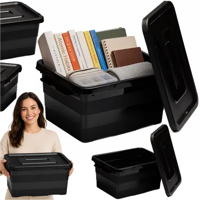 Image de Boîte de rangement en plastique, 15 L, noire