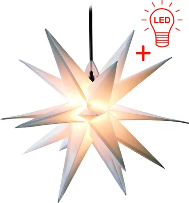 Produktbild von LED Weihnachtsstern 3D WEISS 55 cm INKL. LED-LEUCHTMITTEL (auswechselbar) Faltstern Außenstern Adventsstern wetterfest für außen und innen 4m Kabel