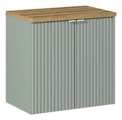 Produktbild von Waschbeckenunterschrank Mit Arbeitsplatte 60 cm & Waschbeckenunterschrank (60 cm, 2 Türen), Line Reed Green L BM99 - Schilfgrün/ Evoke Eiche