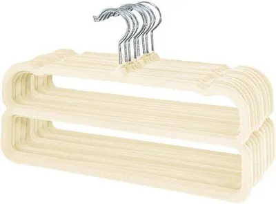 Produktbild von Famanu Hosenbügel platzsparend - rutschfester Samt Kleiderbügel - beige
