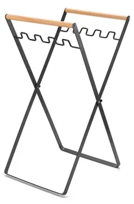 Produktbild von INF Outdoor faltbares Müllgestell mit ergonomischem Holzgriff — tragbarer Klapp-Mülltütenhalter aus Eisen für Camping und Picknick Schwarz