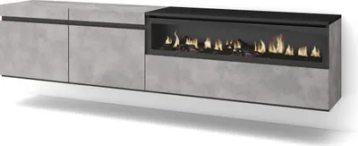 Image de COZY Meuble TV, Banc Télé, 200x35x45cm, Pour les TV jusqu'à 80", Cheminée électrique, Suspendu, Mural, Ciment