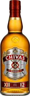 A bottle of Chivas Regal 12 Year Old Blended Scotch Whisky.
