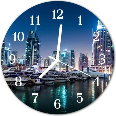 Produktbild von Glasuhr Wanduhr Küchenuhr Echt-Glas 30fi cm Skyline blau