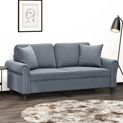 Produktbild von Design 2-Sitzer-Sofa mit Zierkissen Dunkelgrau 140 cm Samt, Schlafsofas 2024 Neu