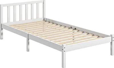 Produktbild von Bettgestell 90x200 Kiefer – mit Kopfteil, Lattenrost, 26 cm Bodenfreiheit, Weiß