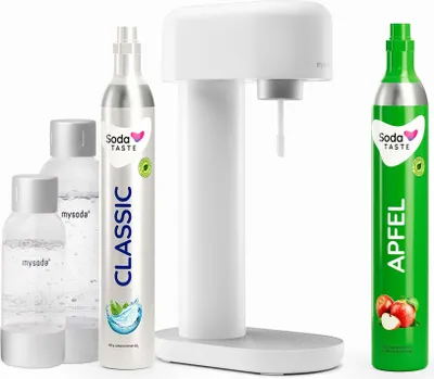 Image de Offre économique : Ruby Appareil à gazéifier l'eau (blanc) + cylindre de CO2 Pomme