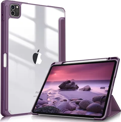 Produktbild von Fintie Hybrid Hülle für iPad Pro 11 2022/2021 (3./4. Generation) mit Stifthalter - Stoßfeste Schutzhülle mit transparenter Hartschale auf der Rückseite für iPad Pro 11 2020/2018, Lila