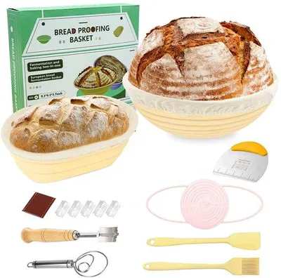Produktbild von 10 Stück Gärkörbe für Brot – Nachgärkörbe zum Brotbacken – 23 cm rund und 25 cm oval – aus Silikon – Professionelles Backzubehör