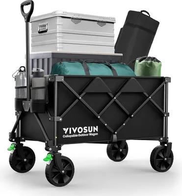 Produktbild von Faltbarer Gartenwagen für Outdoor-Aktivitäten - 100 kg Tragfähigkeit mit starken Rädern und verstellbarem Griff
