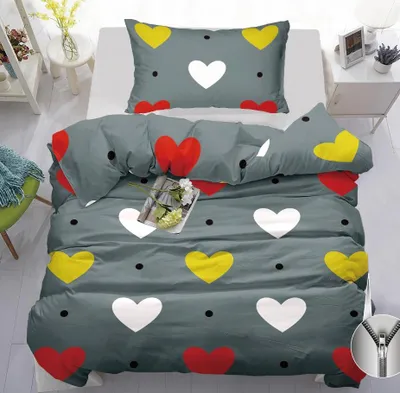 Zdjęcie produktu dla Pościel bawełniana KOLOROWE SERCE szara Rozmiar pościeli: 70 x 90 cm | 140 x 200 cm