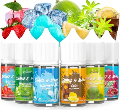Produktbild von Belissia Shake and Make Erfrischung - 6 x 30 ml hochdosiertes Lebensmittelaroma - zum Nachfüllen - Für Backen, Speisen, Getränke, Shake, DIY uvm
