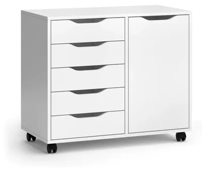 Produktbild von Kommode Otwin, Weiß, 40,6 x 61,5 cm mit 5 Schubladen und 1 Tür zur Aufbewahrung von Kleidung und Haushaltsgegenständen