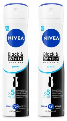 Imagen del producto de 2 unidades de desodorante en spray NIVEA Black & White Invisible Pure, 150 ml, pack ahorro