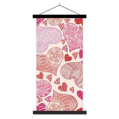 Produktbild von MuchoWow® Textilposter Eine Illustration mit rosa und roten Herzen 90x180 cm mit schwarzem Rahmen - Dekoration Wohnzimmer