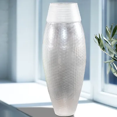 Produktbild von Blumenvase, Glas, Groß, Chabby Chic | Glas, Weiß | H 39,0 x B 16,0 cm