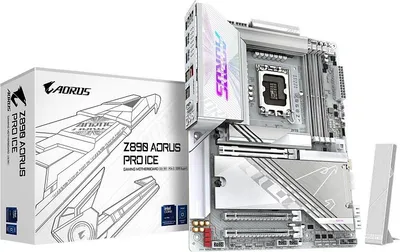 Produktbild von GIGABYTE Z890 AORUS PRO ICE Mainboard - Unterstützt Intel Core Ultra (Serie 2) CPUs, 16+1+2 Phasen VRM, bis zu 9500MHz DDR5 (OC), 1xPCIe 5.0 + 4xPCIe 4.0, Wi-Fi 7, 5GbE LAN, Thunderbolt 4, Intel, LGA 1851 (Socket V1), Intel Core Ultra (Series 2), LGA 1851, 256 GB, DDR5-SDRAM