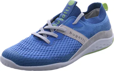A single blue athletic shoe is shown against a white background.