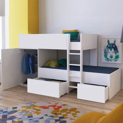 Produktbild von ETAGENBETT mit Schrank und Schubladen/ Bett 90x190 TWIN - Weiß