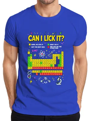 Immagine prodotto di Maglietta da uomo, blu, taglia XXL, con scritta "Can I Lick It Science Chemistry Periodic Statement" (che potrebbe essere interpretata come "Posso leccarla? Scienza, chimica, affermazione periodica")