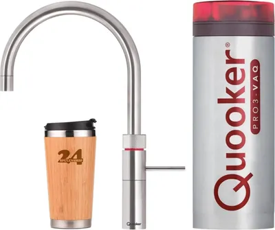 Produktbild von »QUOOKER FUSION Round VAQ PRO3 Edelstahl & 100°C Armatur (3FRRVS)« (2-St) Spültischmischer mit 100°C Kochendwasserfunktion *Inklusive Thermobecher