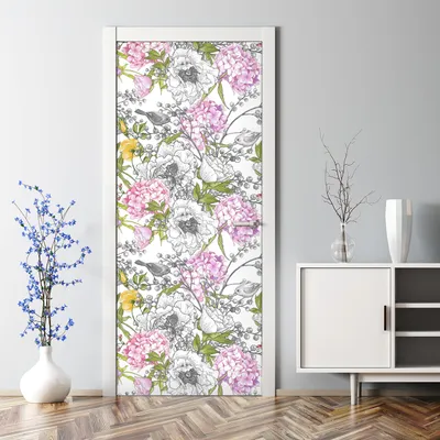 Produktbild von Dekorative Türaufkleber selbstklebend Klebefolie Aufkleber Vögel und Blumen 77 x 200 cm