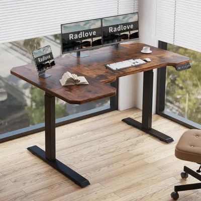 Produktbild von Radlove 150cm L-schreibtisch elektrisch höhenverstellbar eckschreibtisch, 2 starke Motoren, l förmiger tisch stehpult, 4-Memory-Steuerung(Braun)