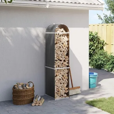 Produktbild von Kaminholzregal Aussen Metall Brennholzregal Außen Feuerholzregal Outdoor Kaminholzständer Holzlager für Kaminholz Kaminholzunterstand Anthrazit 40x45x170 cm Verzinkter Stahl