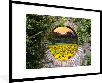 Produktbild von MuchoWow® Gerahmtes Poster Durchschauen - Blumen - Sonnenblume 90x60 cm - Poster mit Schwarzem Bilderrahmen Wandposter Rahmen Foto Bilder - Wanddekoration - Fotos