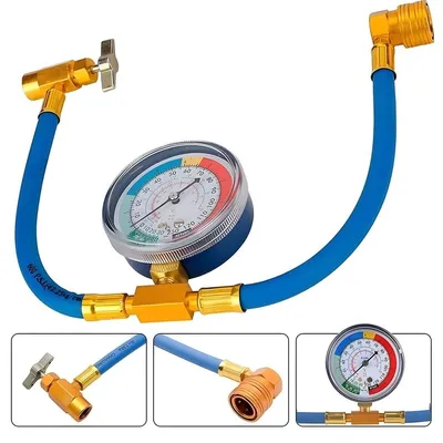 Produktbild von Techstar Auto-Klimaanlagen-Füllset für Kältemittel, Schlauch mit Manometer 1/2 ACME, R134a/R12/R22, für Auto- und Wohnraumklimaanlagen